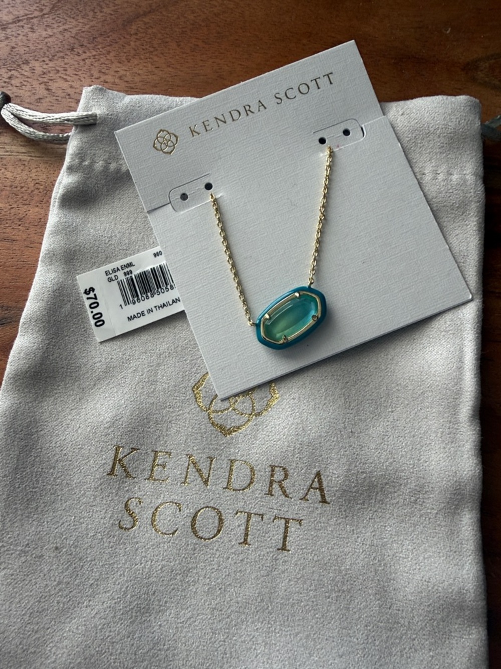Kendra Scott Gold Necklace with Teal and Aqua Stone